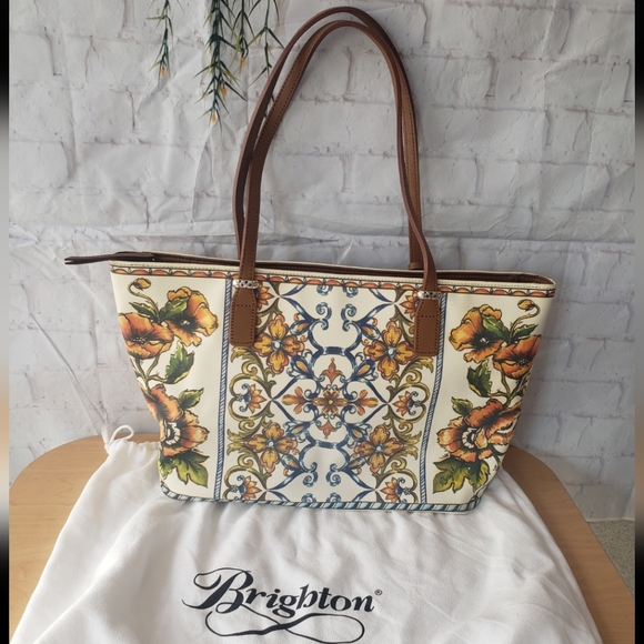 Brighton tote shoulder purse floral leather+coated canvas bella lucca - Picture 2 of 9